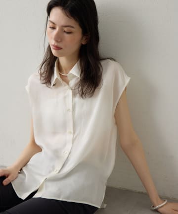 Whim Gazette(ウィム ガゼット) 【Drawing Numbers】キュプラノースリーブスリットブラウス