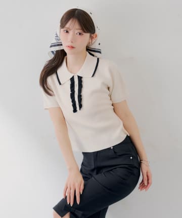 Chico(チコ) 【SALON by Chico】配色ポロ襟ニット