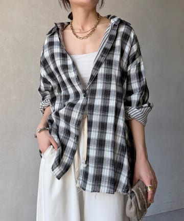DOUDOU(ドゥドゥ) 【WEB限定】ビッグシルエットチェックシャツ