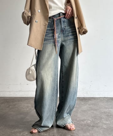 DOUDOU(ドゥドゥ) 【WEB限定】コード付ピンタックデニムパンツ