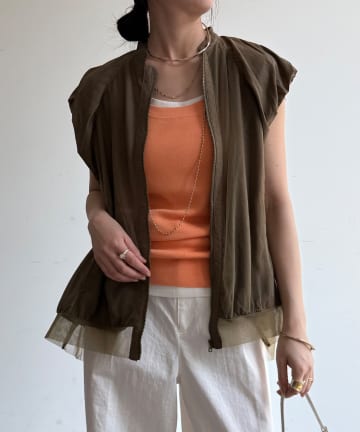 DOUDOU(ドゥドゥ) 【WEB限定】チュールドッキングノースリーブブルゾン