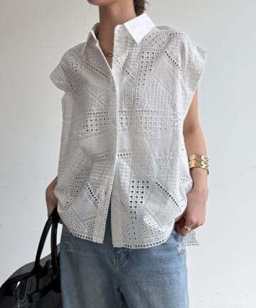 DOUDOU(ドゥドゥ) 【WEB限定】カットワークレースシャツ