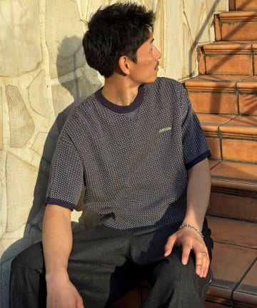 CIAOPANIC(チャオパニック) バーズアイサマーニットクルーネックTシャツ