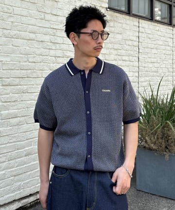 CIAOPANIC(チャオパニック) バーズアイサマーニット前開きポロシャツ