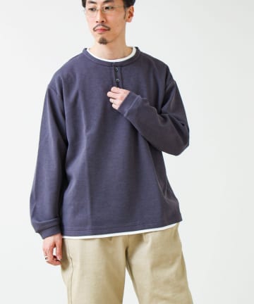 FREDY & GLOSTER(フレディ アンド グロスター) 【1枚で完成する】杢ダンボール ヘンリーネックフェイクレイヤー ロンT