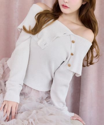 NICE CLAUP / OLIVE des OLIVE OUTLET(ナイスクラップ  / オリーブ デ オリーブ アウトレット) 【one after another】オフショルニット