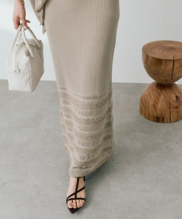 RIVE DROITE(リヴドロワ) 予約【セットアップ対応可】フリンジボーダーニットスカート