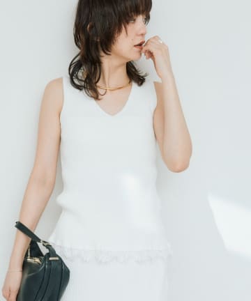 RIVE DROITE(リヴドロワ) 予約【セットアップ対応可】レースヘムスリーブレスニット