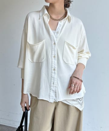 DOUDOU(ドゥドゥ) 【WEB限定】ニット異素材切替シャツ