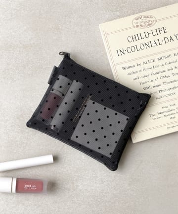 3COINS(スリーコインズ) ドットメッシュフラットポーチ／and us