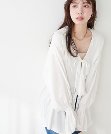 natural couture(ナチュラルクチュール) ポリエステルレーヨンフリルシャツ