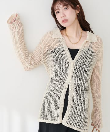 natural couture(ナチュラルクチュール) ネップ透かし編みカーデ