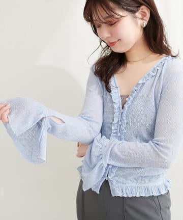 natural couture(ナチュラルクチュール) フリルデザインカットカーディガン
