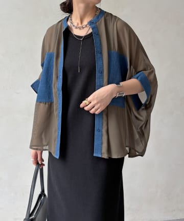 DOUDOU(ドゥドゥ) 【WEB限定】デニム切替シアーシャツ