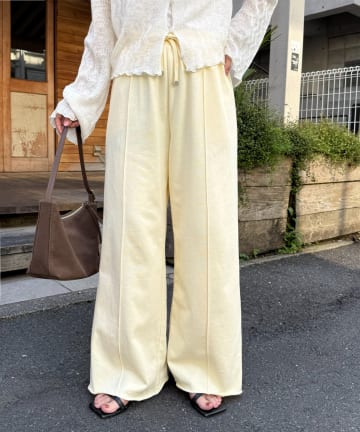 DISCOAT(ディスコート) ライトオンス裏毛センタープレスワイドパンツ