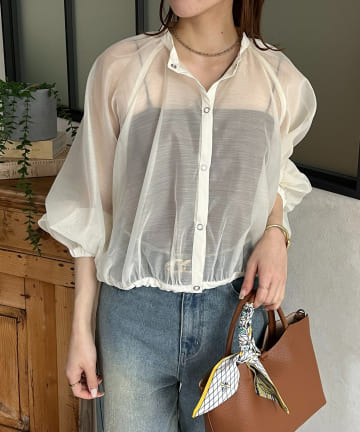 Thevon.(ゼヴォン) スナップボタンシアーギャザーブルゾン