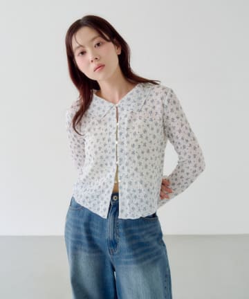 Kastane(カスタネ) レースフラワー襟付きカーディガン