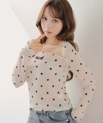 Chico(チコ) スクエアネックドットトップス