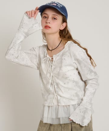 w closet(ダブルクローゼット) 【5色展開/前リボン】星リボンカーデ