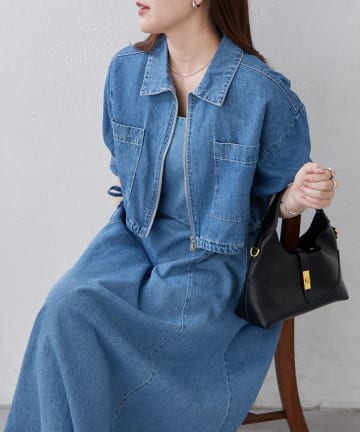 Remind me and forever(リマインドミーアンドフォーエバー) 【きれいめセットアップ】デニム5分袖ブルゾン＋キャミワンピース