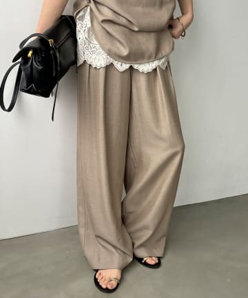 DOUDOU(ドゥドゥ) 【セットアップ可能】リネン混タックワイドパンツ