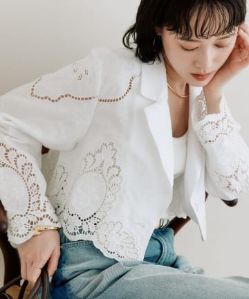 RIVE DROITE(リヴドロワ) 予約【着映え】カットワークショートジャケット