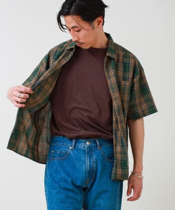 FREDY & GLOSTER(フレディ アンド グロスター) 【軽羽織りにおすすめ】シアーチェック 半袖ZIPシャツ