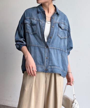 DOUDOU(ドゥドゥ) 【WEB限定】シアーデニムブルゾンシャツ