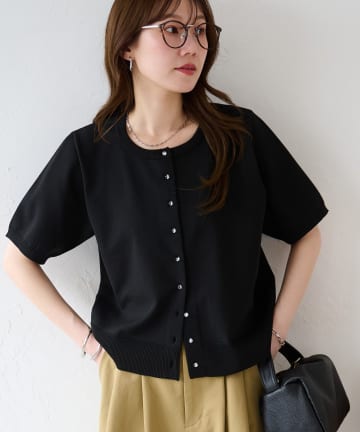 DISCOAT(ディスコート) ライトスポンスポンディッシュクリアボタン半袖カーディガン《WEB限定カラーあり》