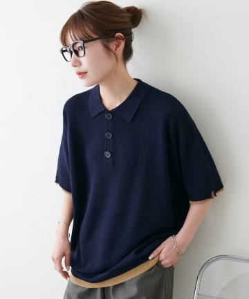 DISCOAT(ディスコート) 【Enlude】レイヤードライク半袖ニットポロ《ユニセックス》