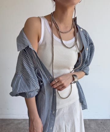 DOUDOU(ドゥドゥ) 異素材切替ワッフルタンク