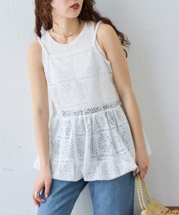 CIAOPANIC TYPY(チャオパニックティピー) 【オールシーズン使える】裾バルーンレースキャミチュニック