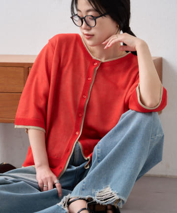 CIAOPANIC TYPY(チャオパニックティピー) 2wayレイヤードライク配色5分袖シアーニットカーデ