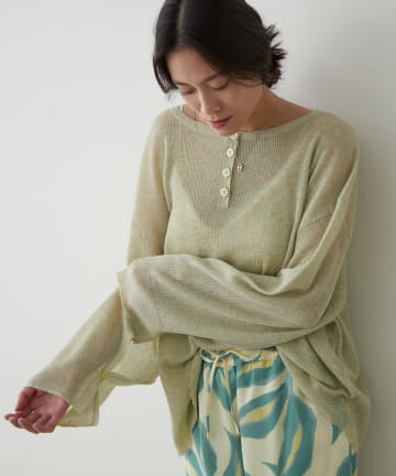 OUTLET(アウトレット) 【earthy_】2WAYシアーリブヘンリーニットプルオーバー