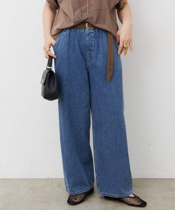 PUAL CE CIN(ピュアルセシン) ベルト付き綿麻デニムパンツ