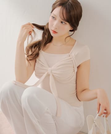 Chico(チコ) フレンチスリーブボレロ風リボントップス