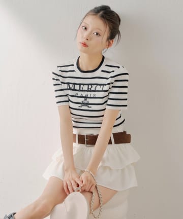 Chico(チコ) 半袖ロゴ刺繍リブニット