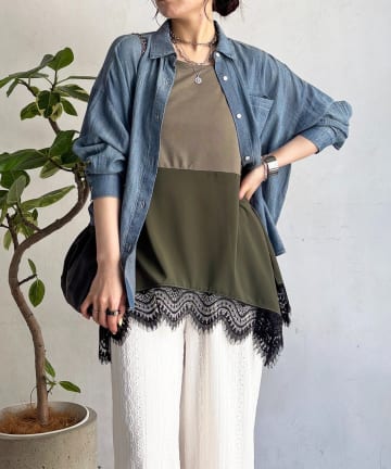 un dix cors(アンディコール) レースヘムノースリチュニック