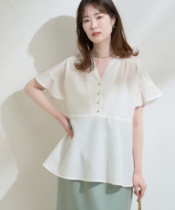 natural couture(ナチュラルクチュール) 接触冷感UV袖フリルペプラムブラウス