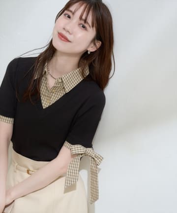 natural couture(ナチュラルクチュール) レイヤードリボンスリーブ半袖TOPS