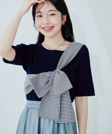 natural couture(ナチュラルクチュール) リボン付きニット