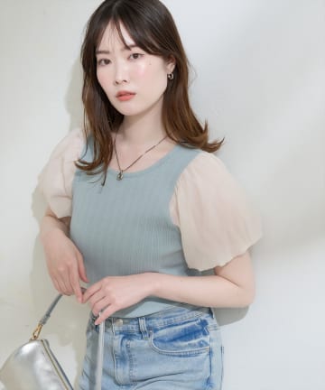 natural couture(ナチュラルクチュール) シアーバルーンスリーブTOPS