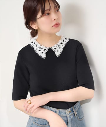 natural couture(ナチュラルクチュール) レースカラーニット