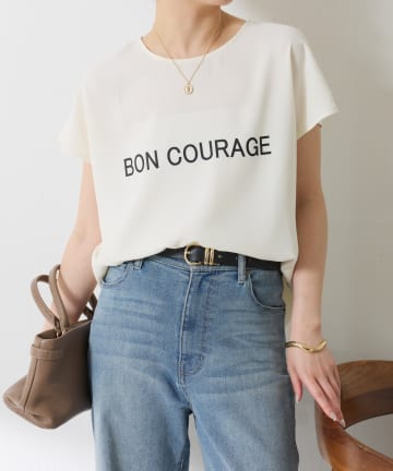 COLLAGE GALLARDAGALANTE(コラージュ ガリャルダガランテ) 【さらっとした着心地】ジョーゼットフレンチロゴTシャツ