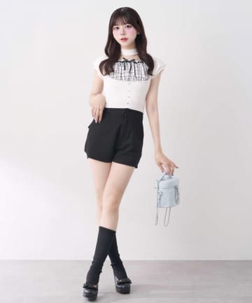 Belle Charme(ベルシャルム) Frill Sleeves Choker Rib Knit