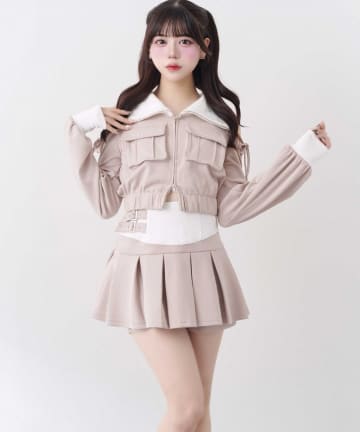 Belle Charme(ベルシャルム) Side Belt Pleats Rib Skirt