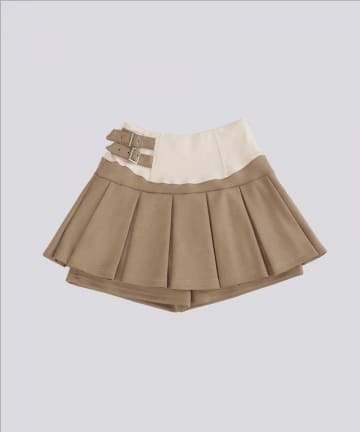 Belle Charme(ベルシャルム) Side Belt Pleats Rib Skirt