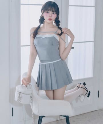 Belle Charme(ベルシャルム) Lace Pleats Mini Skirt