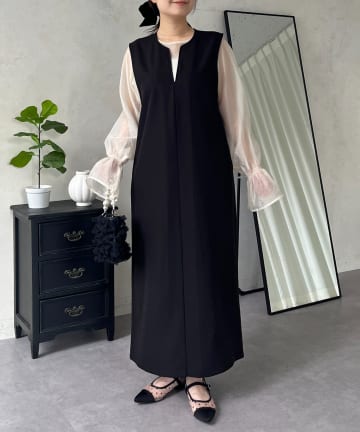 prose verse(プロズヴェール) 【シアーブラウスセット】キーネックボックスタックワンピース