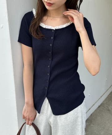 DISCOAT(ディスコート) 【umm./５色展開】襟フリル半袖プルオーバー